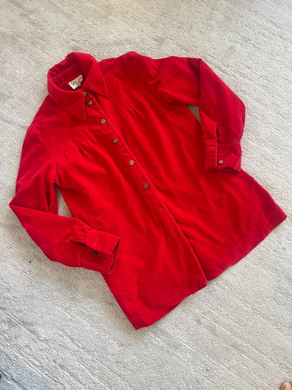 70's Patty Woodard Velveteen Red Shirt Jacket - Size Small